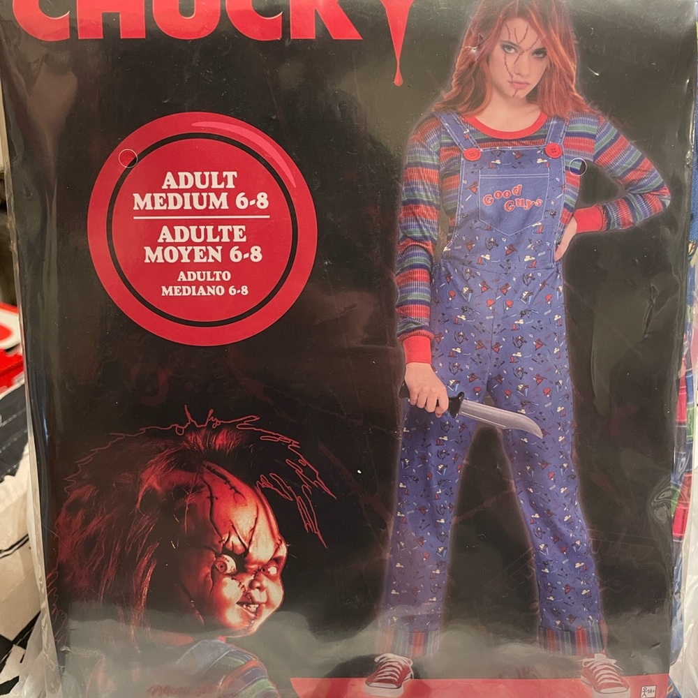 Party City Chucky Women's Jumpsuit - Blue and Red